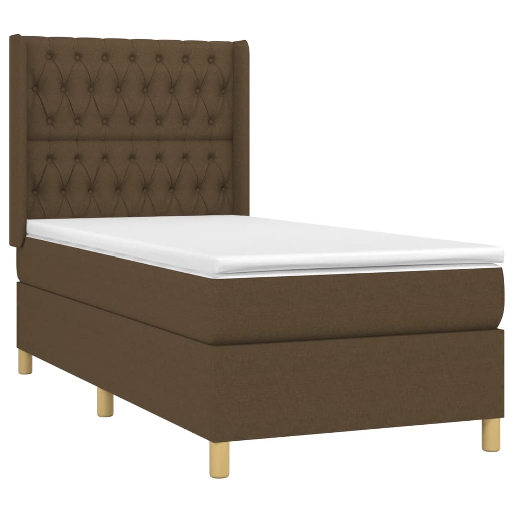 Cama box spring c/ colchão/LED 90x190 cm tecido castanho-escuro