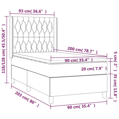 Cama box spring c/ colchão e LED 90x200 cm tecido cinza-claro