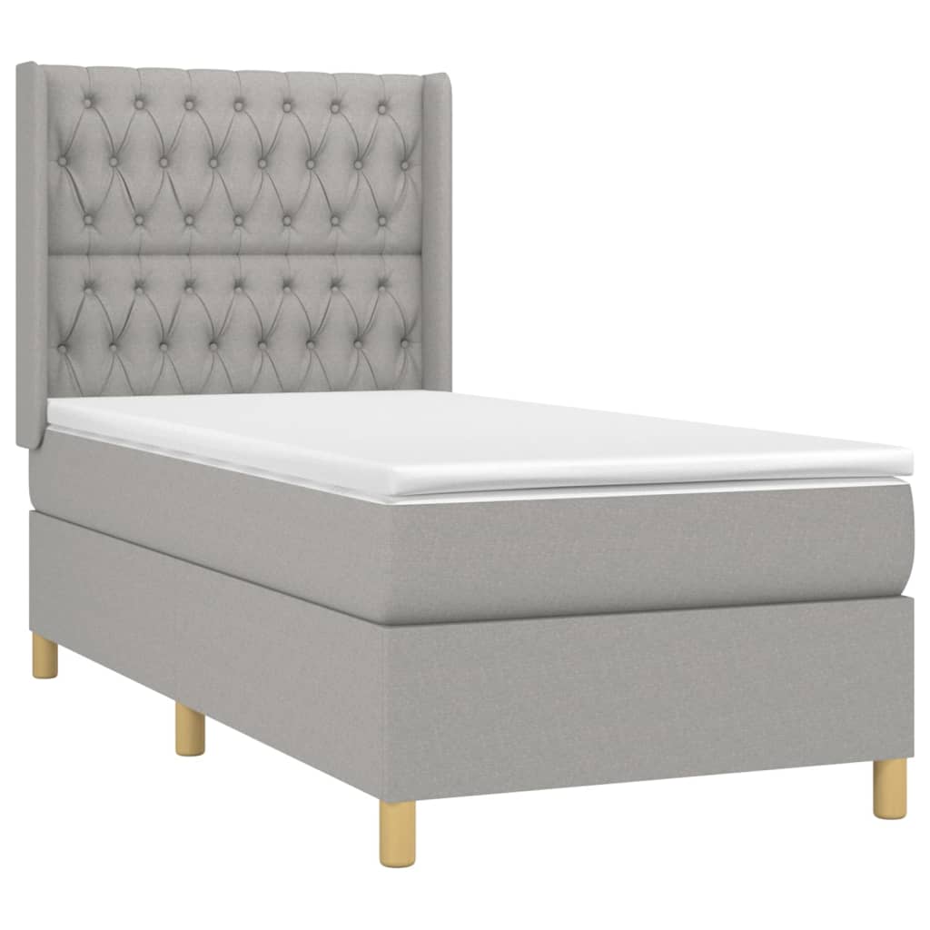 Cama box spring c/ colchão e LED 100x200 cm tecido cinza-claro