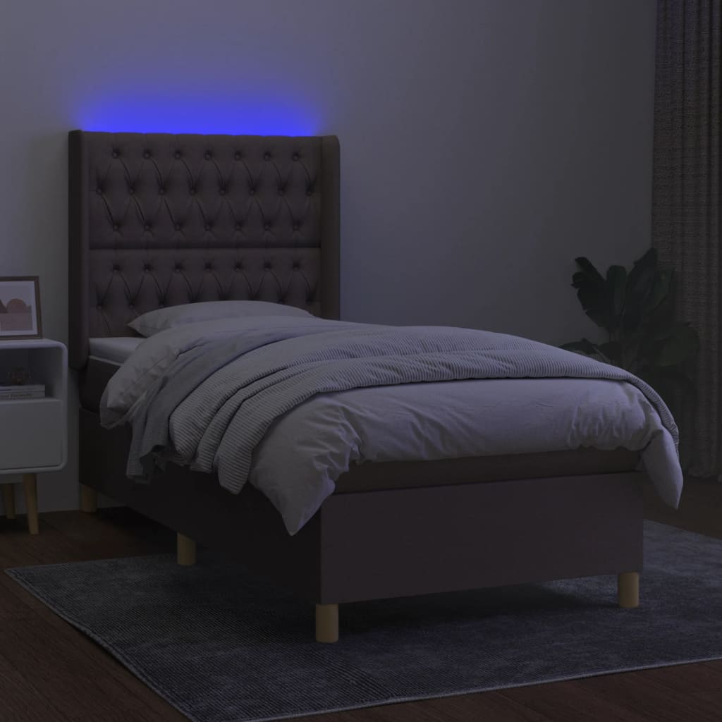 Cama box spring colchão/LED 100x200cm tecido cinza-acastanhado