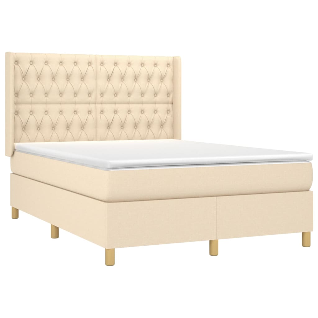 Cama box spring c/ colchão e LED 140x200 cm tecido cor creme