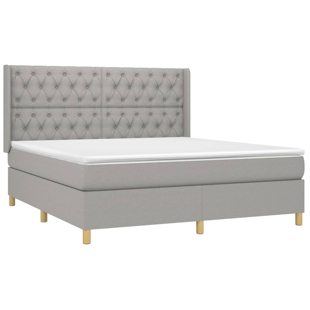 Cama box spring c/ colchão e LED 160x200 cm tecido cinza-claro