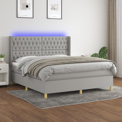 Cama box spring c/ colchão e LED 160x200 cm tecido cinza-claro