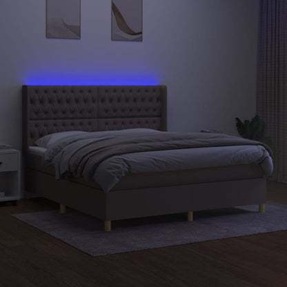 Cama box spring colchão/LED 160x200 cm tecido cinza-acastanhado