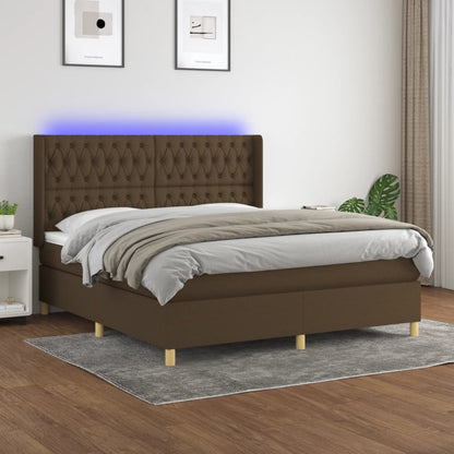 Cama box spring c/ colchão/LED 180x200cm tecido castanho-escuro