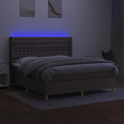 Cama box spring colchão/LED 180x200cm tecido cinza-acastanhado