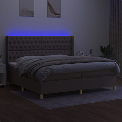 Cama box spring colchão/LED 200x200cm tecido cinza-acastanhado