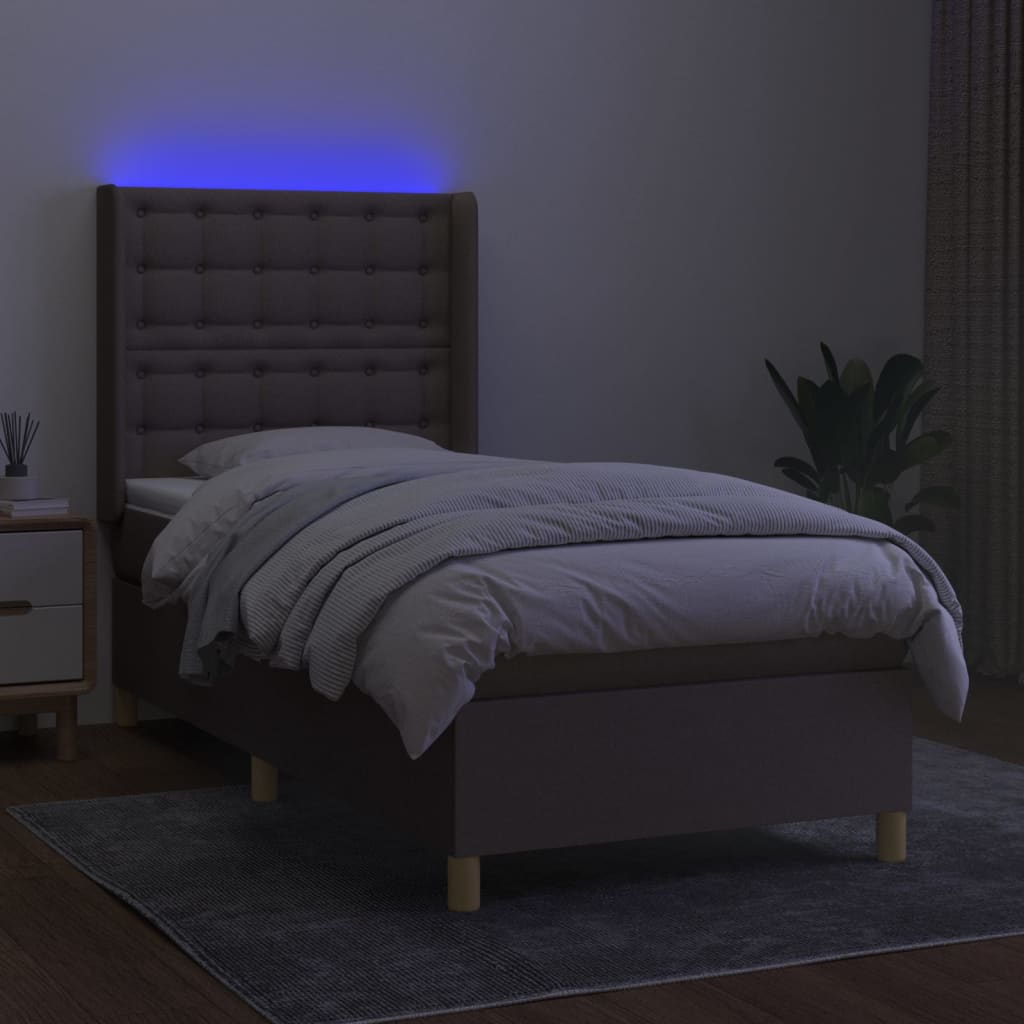 Cama box spring + colchão/LED 80x200cm tecido cinza-acastanhado