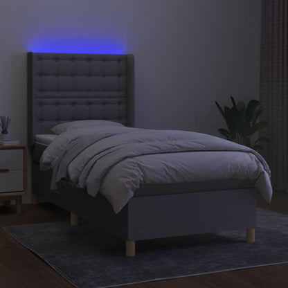 Cama box spring c/ colchão e LED 90x190 cm tecido cinza-claro