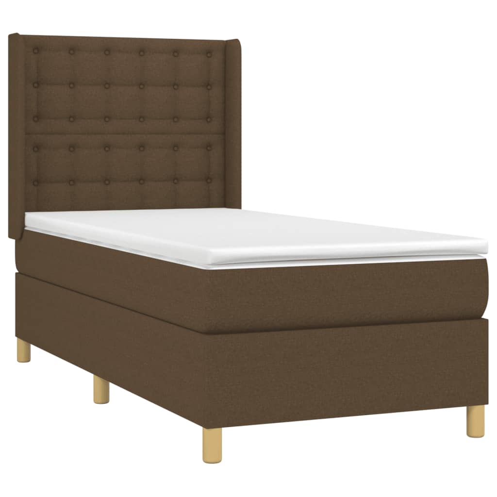 Cama box spring c/ colchão/LED 90x190 cm tecido castanho-escuro