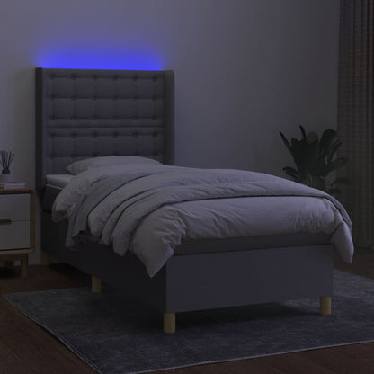 Cama box spring c/ colchão e LED 90x200 cm tecido cinza-claro