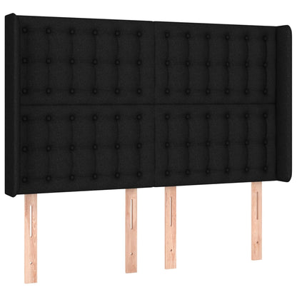 Cama box spring c/ colchão e LED 140x190 cm tecido preto