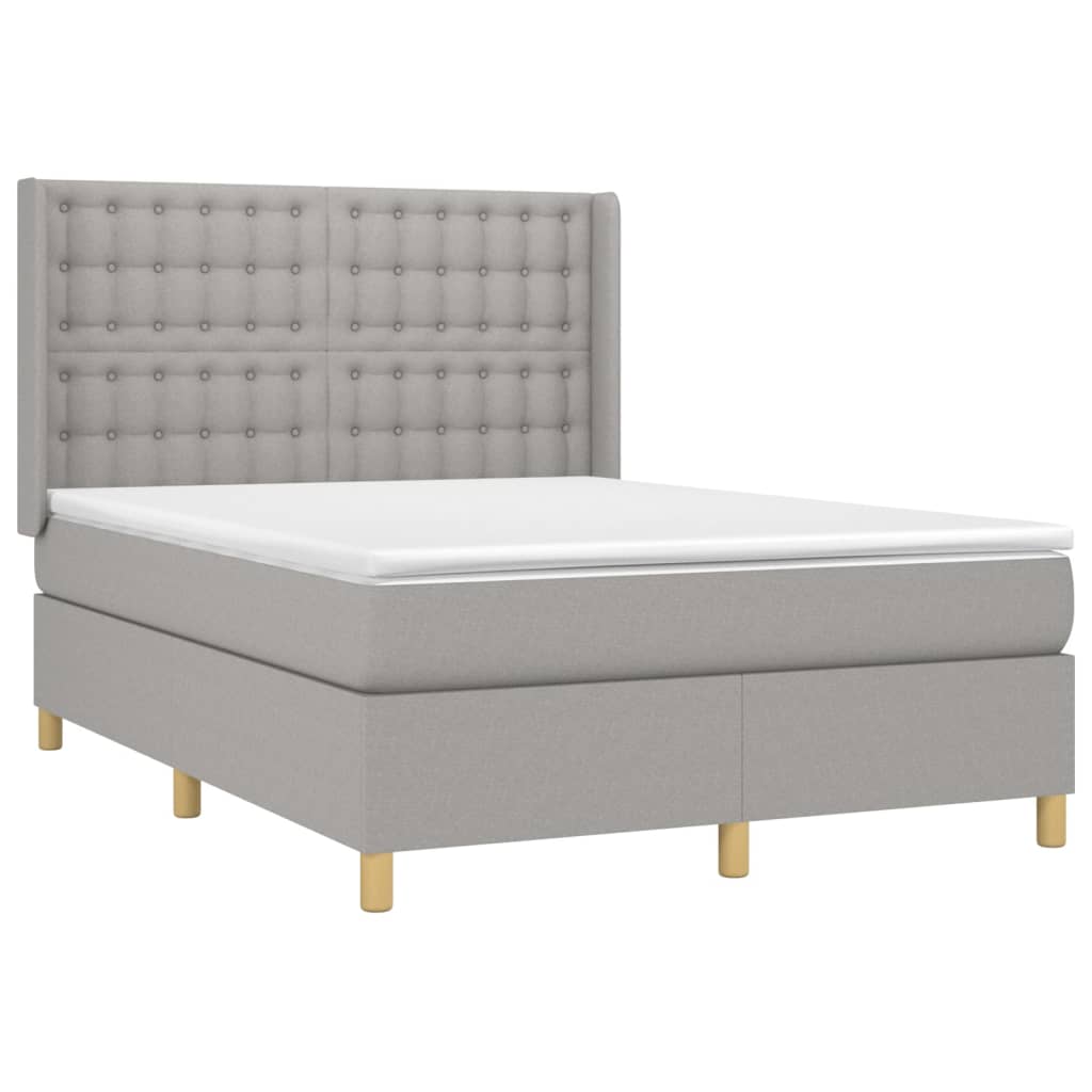 Cama box spring c/ colchão e LED 140x200 cm tecido cinza-claro