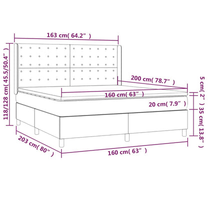 Cama box spring c/ colchão/LED 160x200cm tecido castanho-escuro