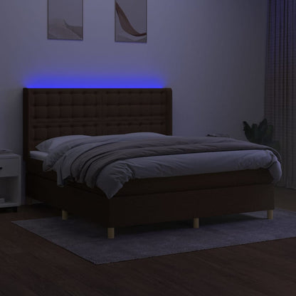 Cama box spring c/ colchão/LED 180x200cm tecido castanho-escuro