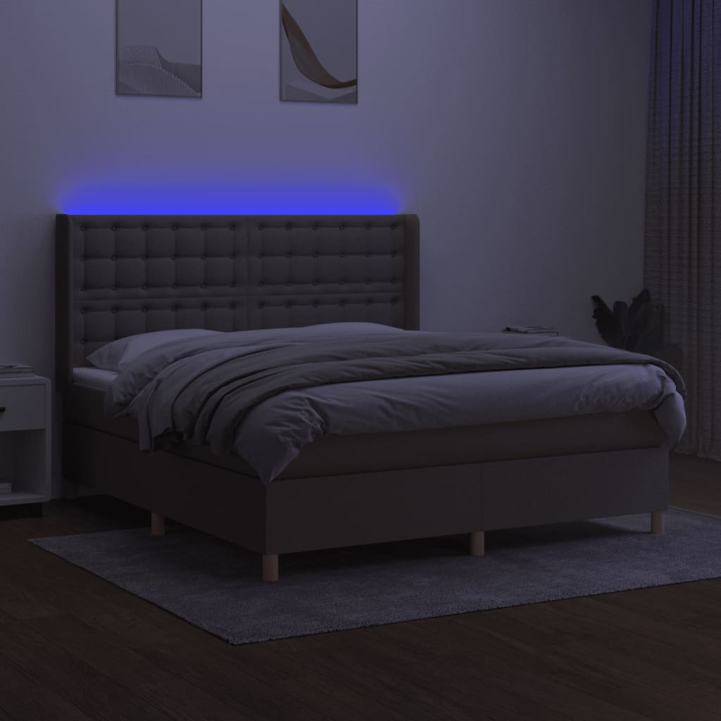 Cama box spring colchão/LED 180x200cm tecido cinza-acastanhado