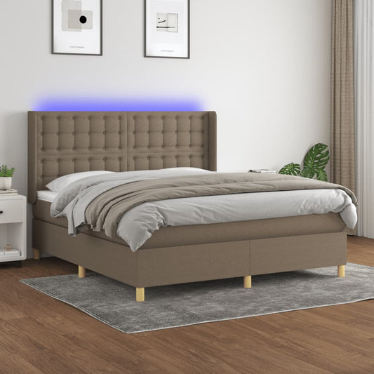 Cama box spring colchão/LED 180x200cm tecido cinza-acastanhado