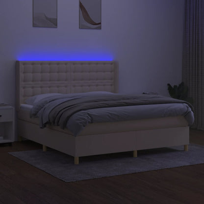 Cama box spring c/ colchão e LED 180x200 cm tecido cor creme