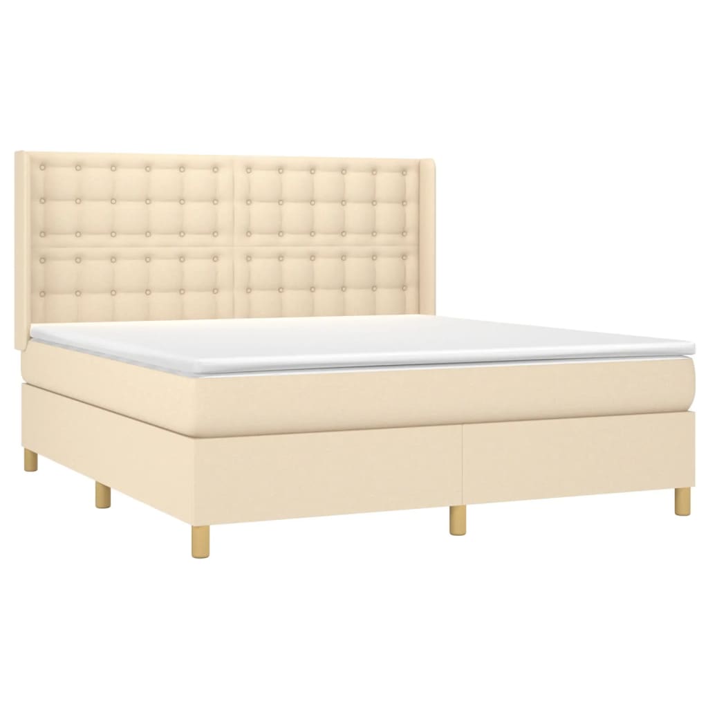 Cama box spring c/ colchão e LED 180x200 cm tecido cor creme