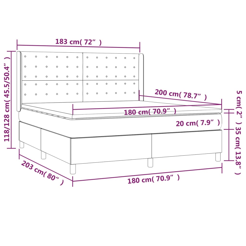 Cama box spring c/ colchão e LED 180x200 cm tecido cor creme