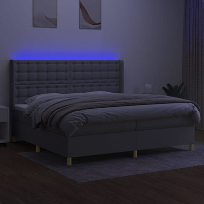 Cama box spring c/ colchão e LED 200x200 cm tecido cinza-claro