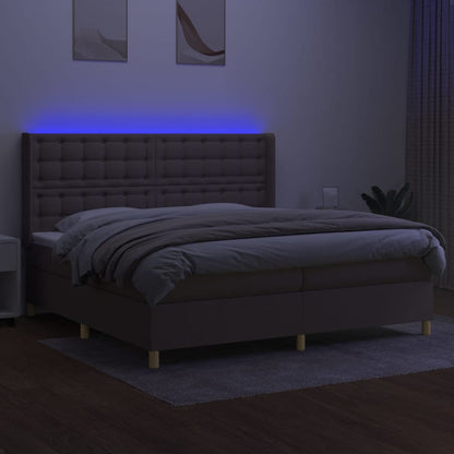 Cama box spring colchão/LED 200x200cm tecido cinza-acastanhado