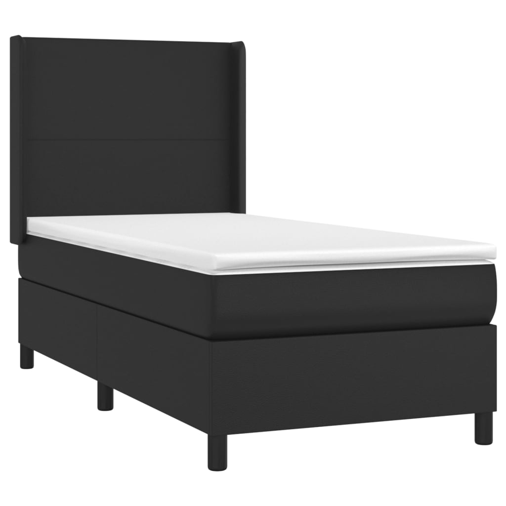 Cama box spring c/ colchão/LED 80x200 cm couro artificial preto