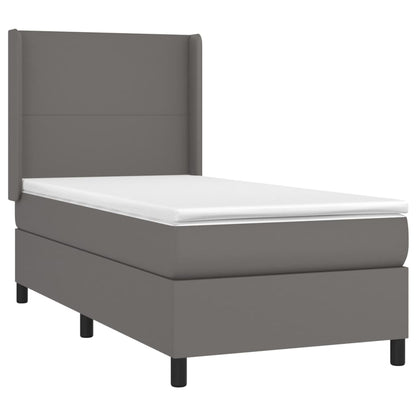 Cama box spring c/ colchão/LED 90x190 cm couro artificial cinza