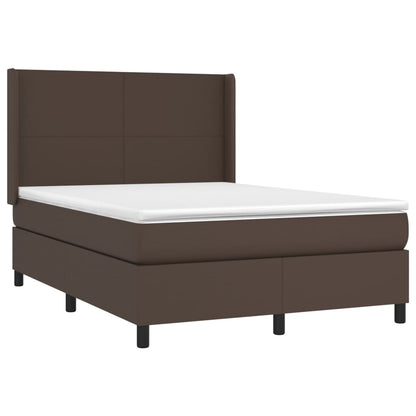 Cama box spring c/ colchão/LED 140x190 cm couro artif. castanho