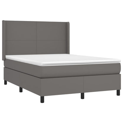 Cama box spring c/ colchão/LED 140x190cm couro artificial cinza