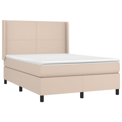 Cama box spring c/colchão/LED 140x190cm couro artif. cappuccino