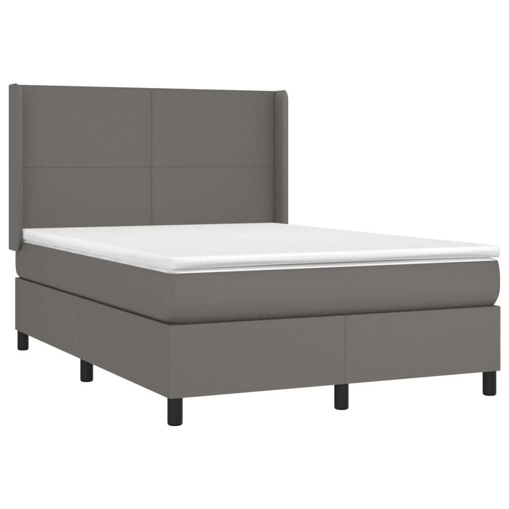 Cama box spring c/ colchão/LED 140x200cm couro artificial cinza