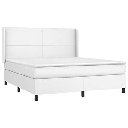 Cama box spring c/colchão/LED 160x200cm couro artificial branco