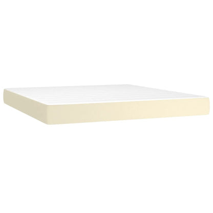 Cama box spring c/ colchão/LED 160x200cm couro artificial creme