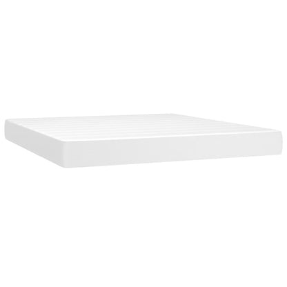 Cama box spring c/colchão/LED 180x200cm couro artificial branco