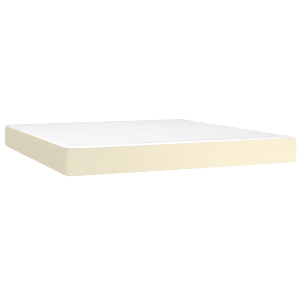 Cama box spring c/ colchão/LED 180x200cm couro artificial creme