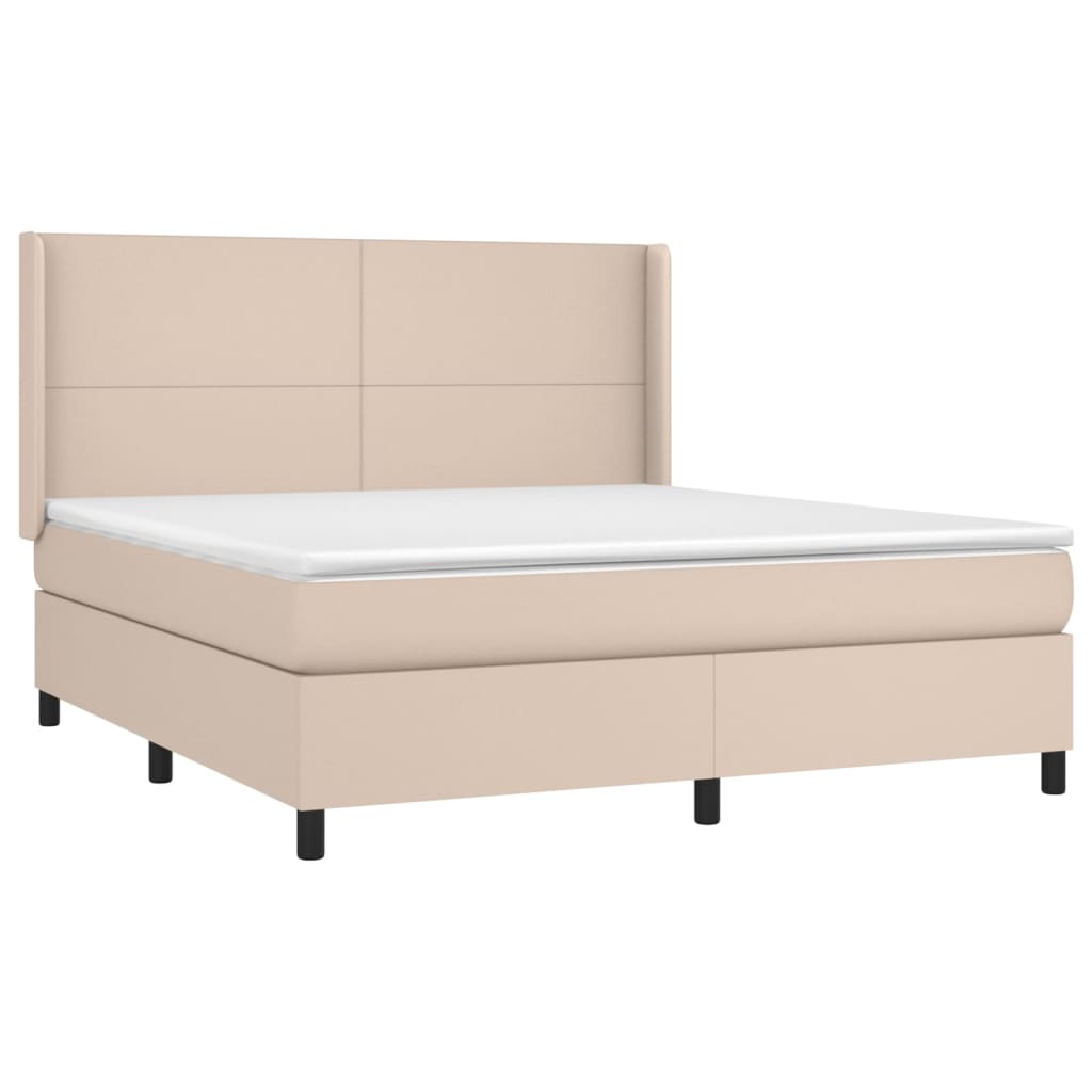 Cama box spring c/colchão/LED 180x200cm couro artif. cappuccino