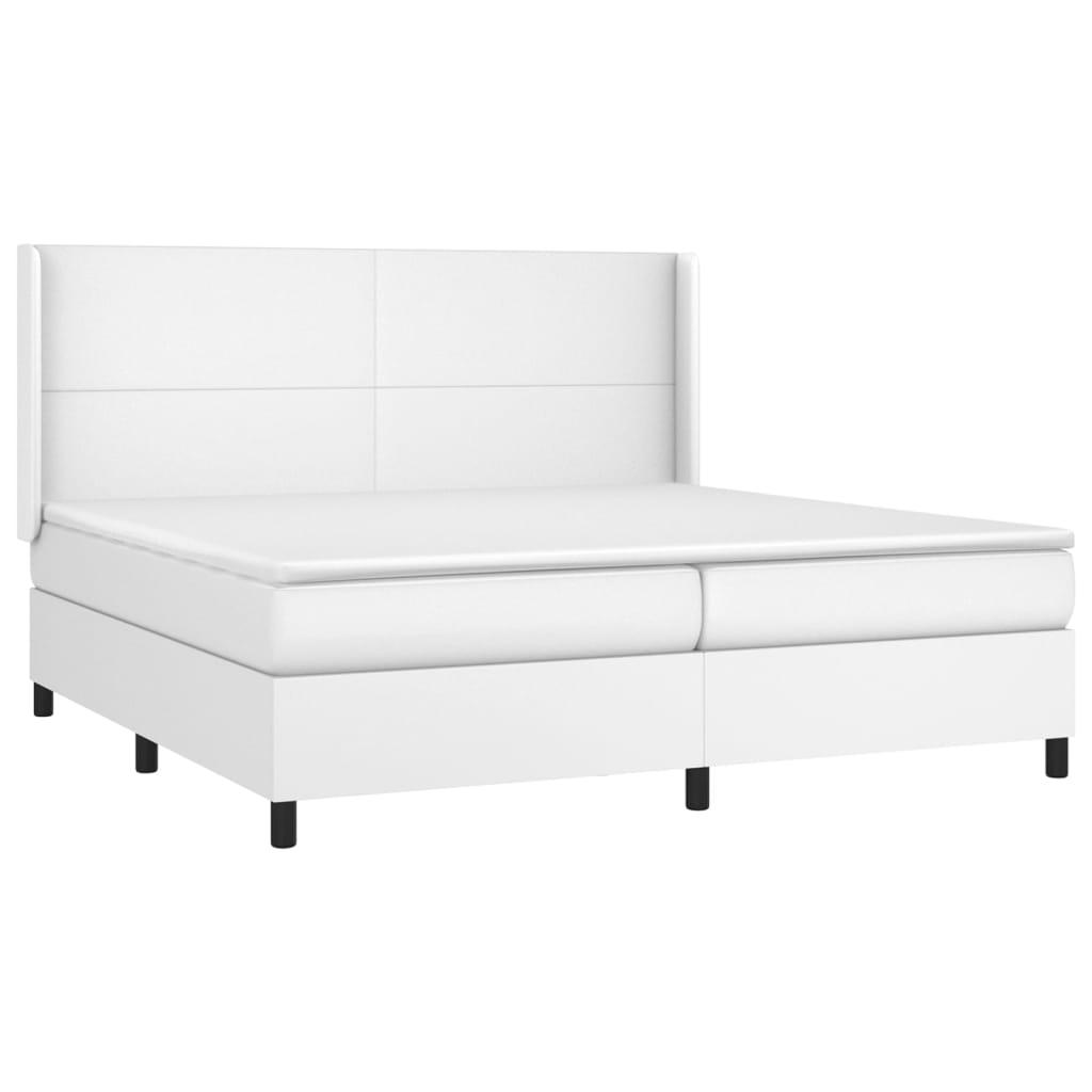 Cama box spring c/colchão/LED 200x200cm couro artificial branco