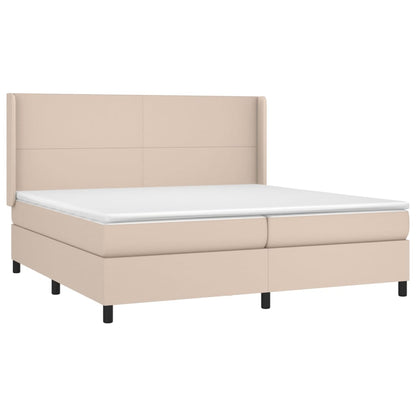 Cama box spring c/colchão/LED 200x200cm couro artif. cappuccino