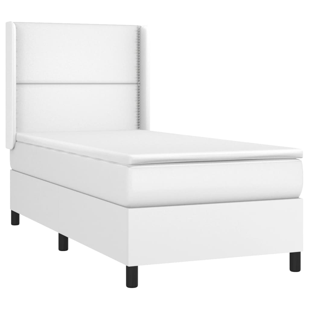 Cama box spring c/ colchão/LED 80x200cm couro artificial branco