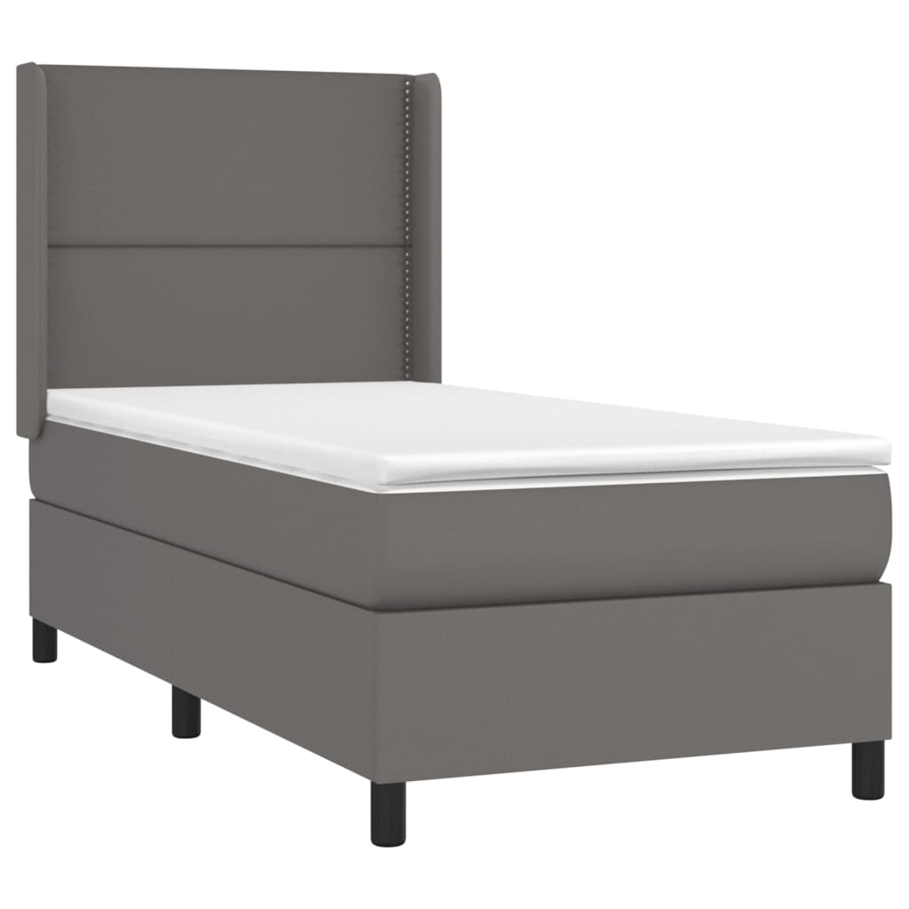 Cama box spring c/ colchão/LED 80x200 cm couro artificial cinza