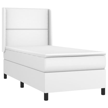 Cama box spring c/ colchão/LED 90x190cm couro artificial branco