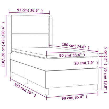 Cama box spring c/ colchão/LED 90x190cm couro artificial branco