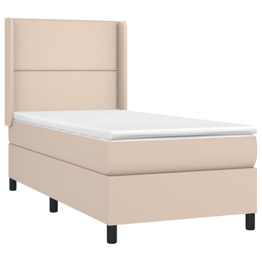 Cama box spring c/ colchão/LED 90x190cm couro artif. cappuccino