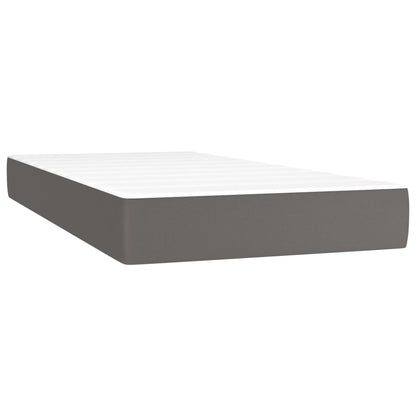 Cama box spring c/ colchão/LED 90x200 cm couro artificial cinza