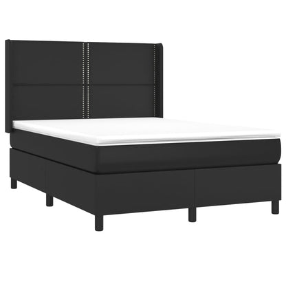 Cama box spring c/ colchão/LED 140x190cm couro artificial preto