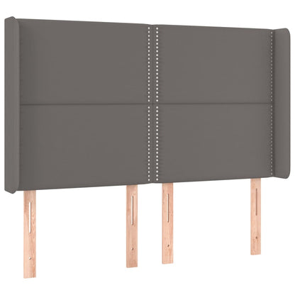 Cama box spring c/ colchão/LED 140x190cm couro artificial cinza