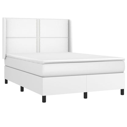 Cama box spring c/colchão/LED 140x200cm couro artificial branco