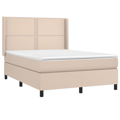 Cama box spring c/colchão/LED 140x200cm couro artif. cappuccino