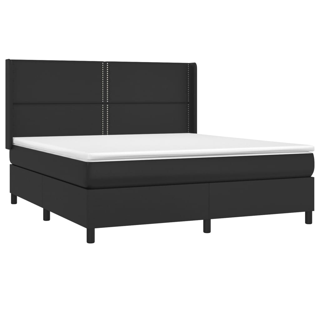 Cama box spring c/ colchão/LED 160x200cm couro artificial preto